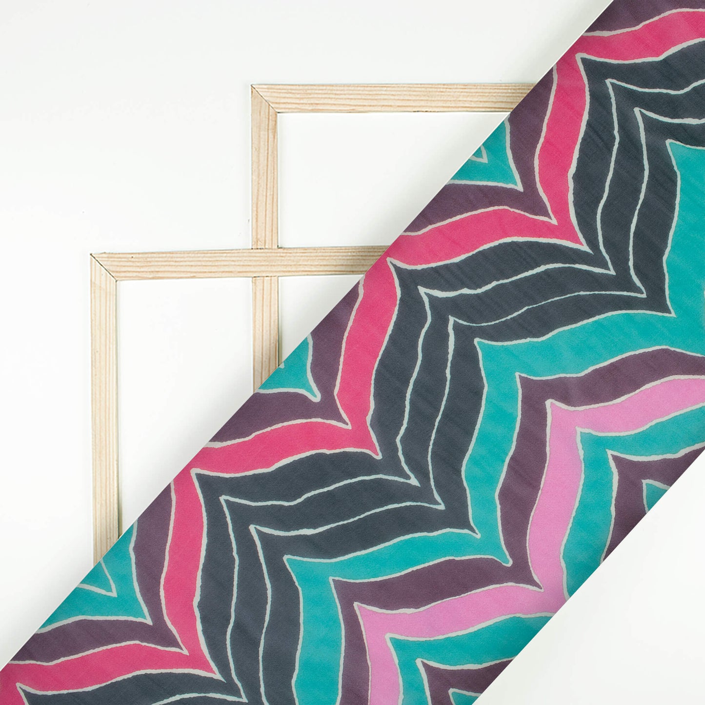 Green And Turquoise Chevron Pattern Digital Print Pure Georgette Fabric