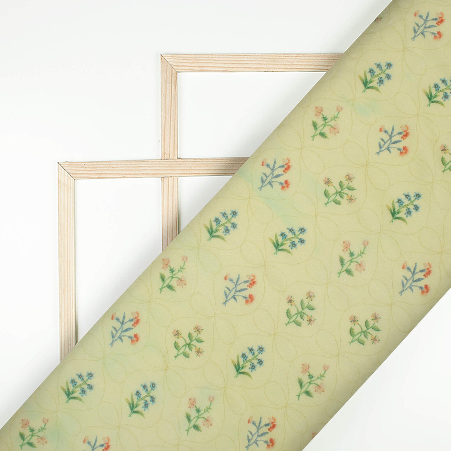 Ecru Yellow And Green Floral Pattern Digital Print Pure Georgette Fabric