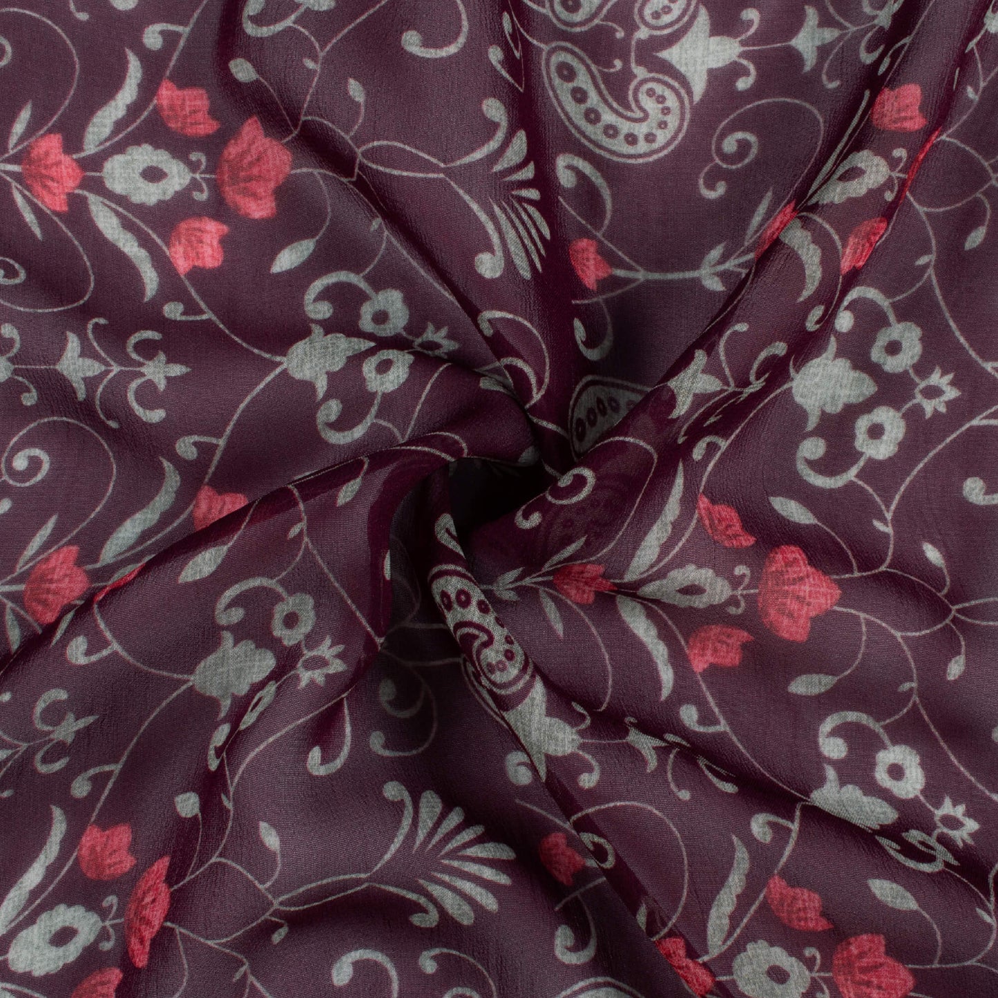 Raisin Purple And Tea Green Ethnic Pattern Digital Print Pure Georgette Fabric
