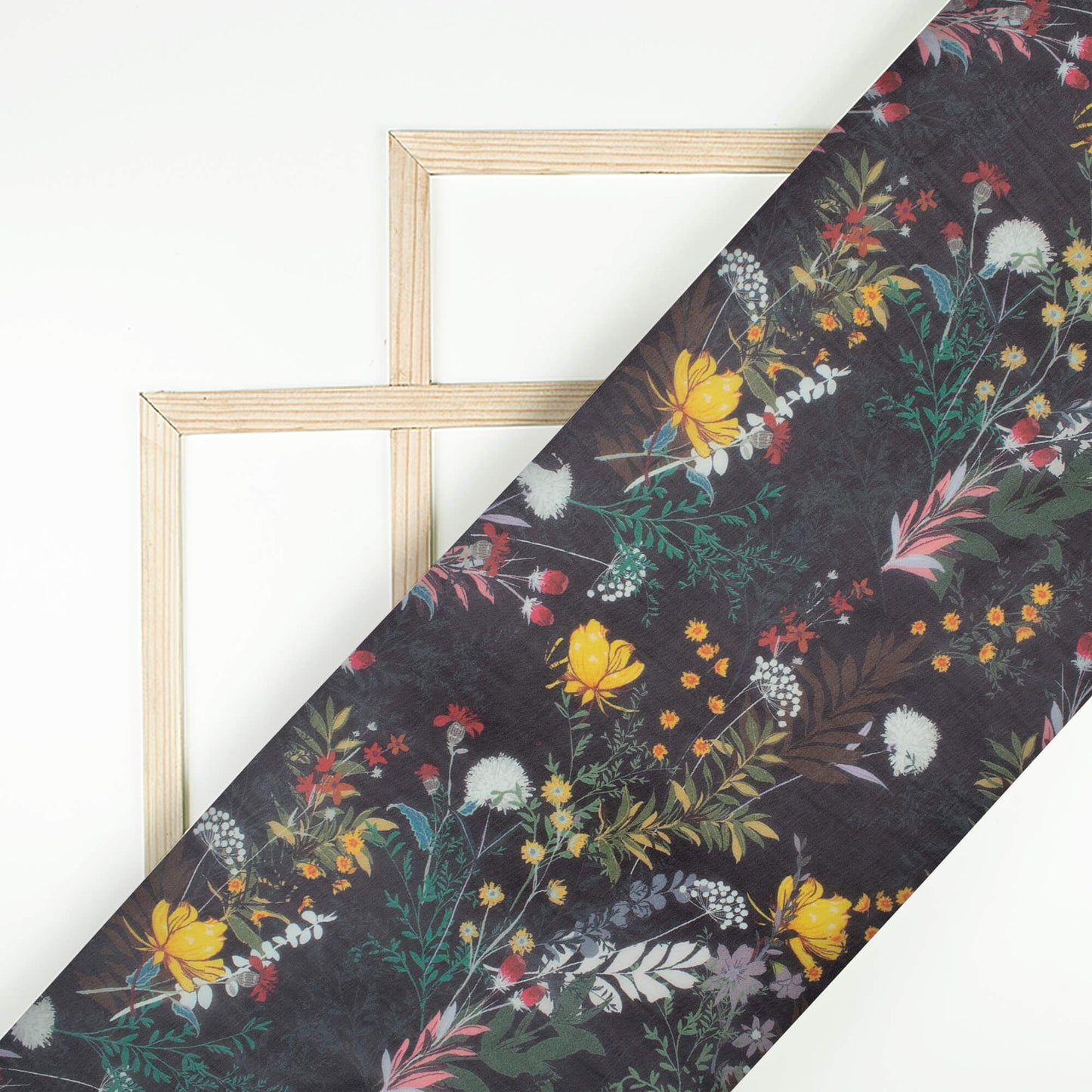 Black And Merigold Yellow Floral Pattern Digital Print Pure Georgette Fabric