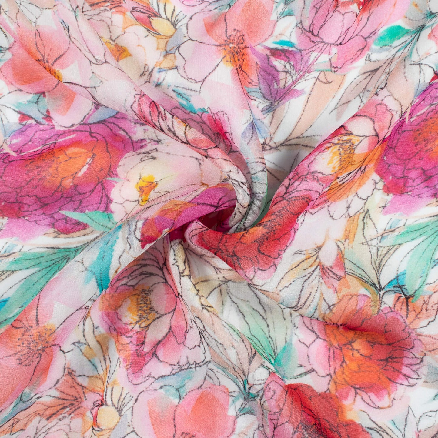 Baby Pink And Mauve Purple Floral Pattern Digital Print Pure Georgette Fabric