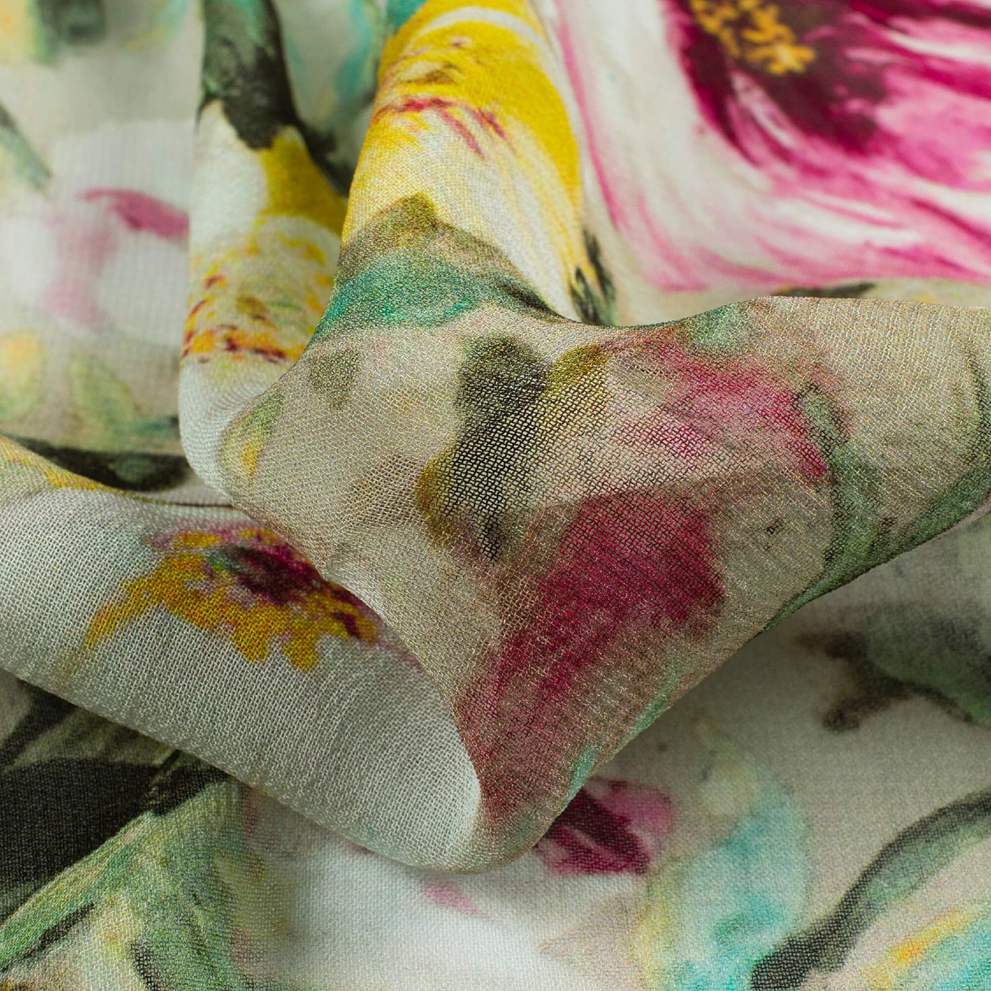 Army Green And White Floral Pattern Digital Print Pure Georgette Fabric