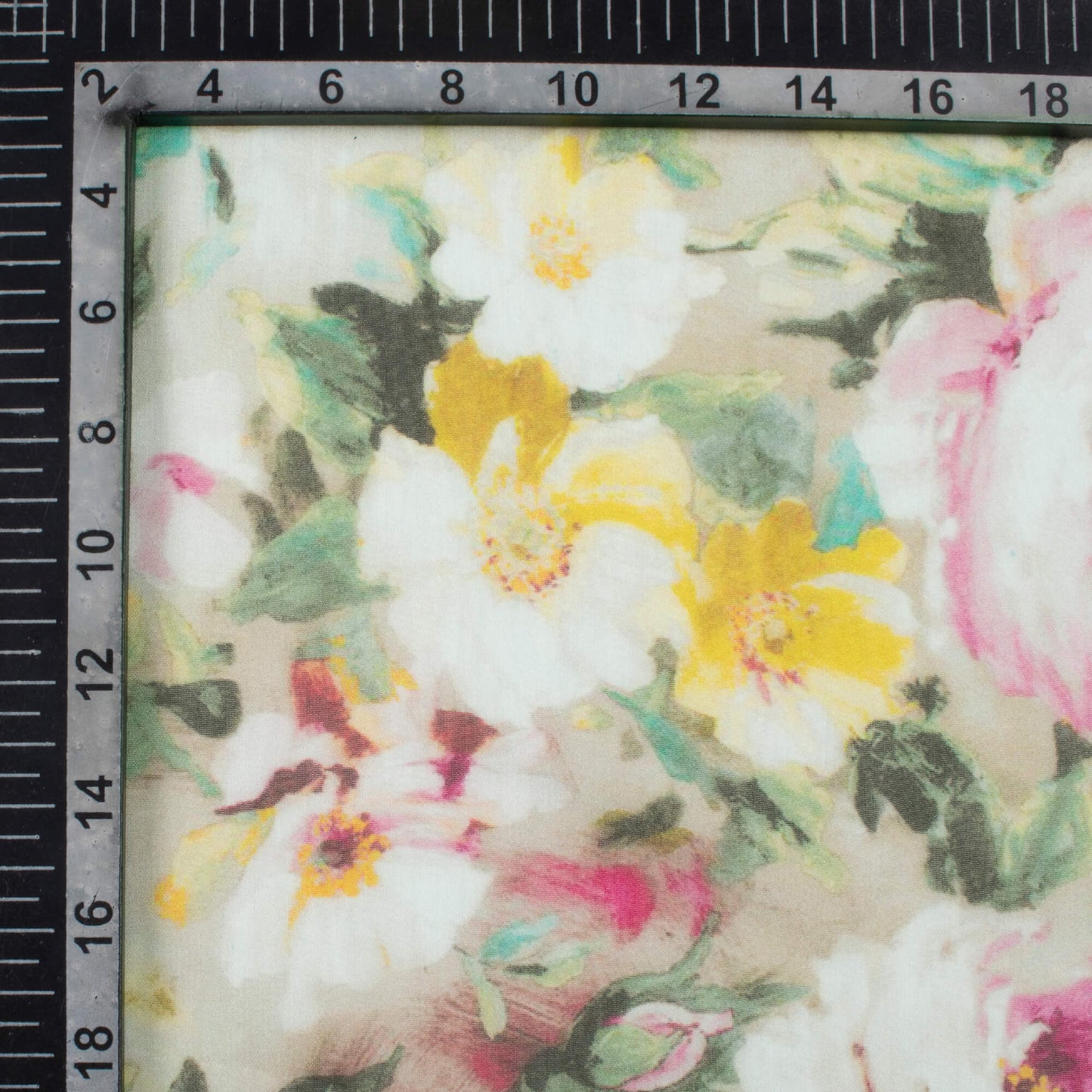 Army Green And White Floral Pattern Digital Print Pure Georgette Fabric