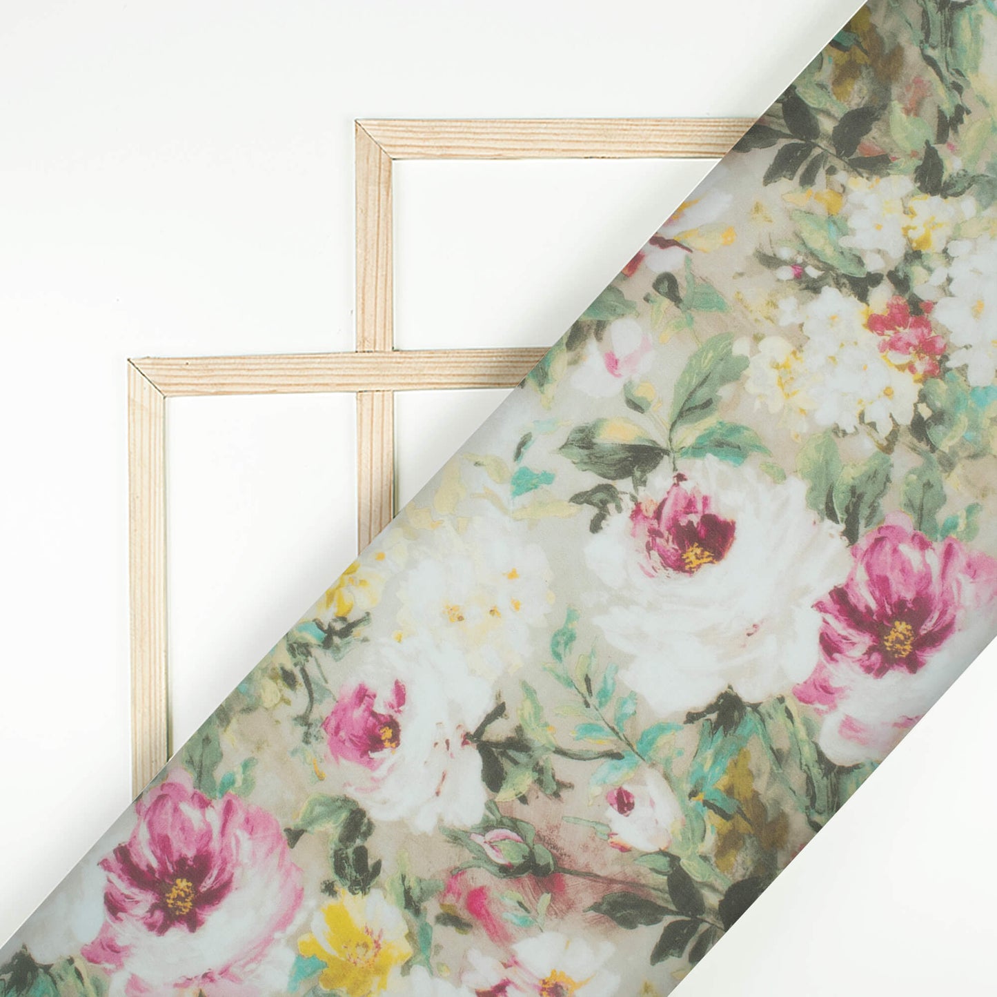 Army Green And White Floral Pattern Digital Print Pure Georgette Fabric