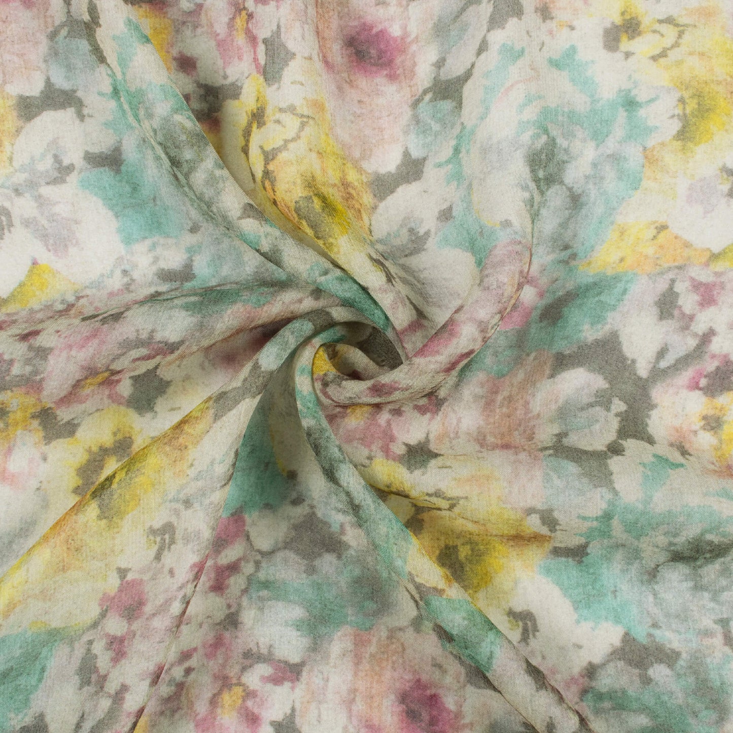 Army Green And Off White Floral Pattern Digital Print Pure Georgette Fabric