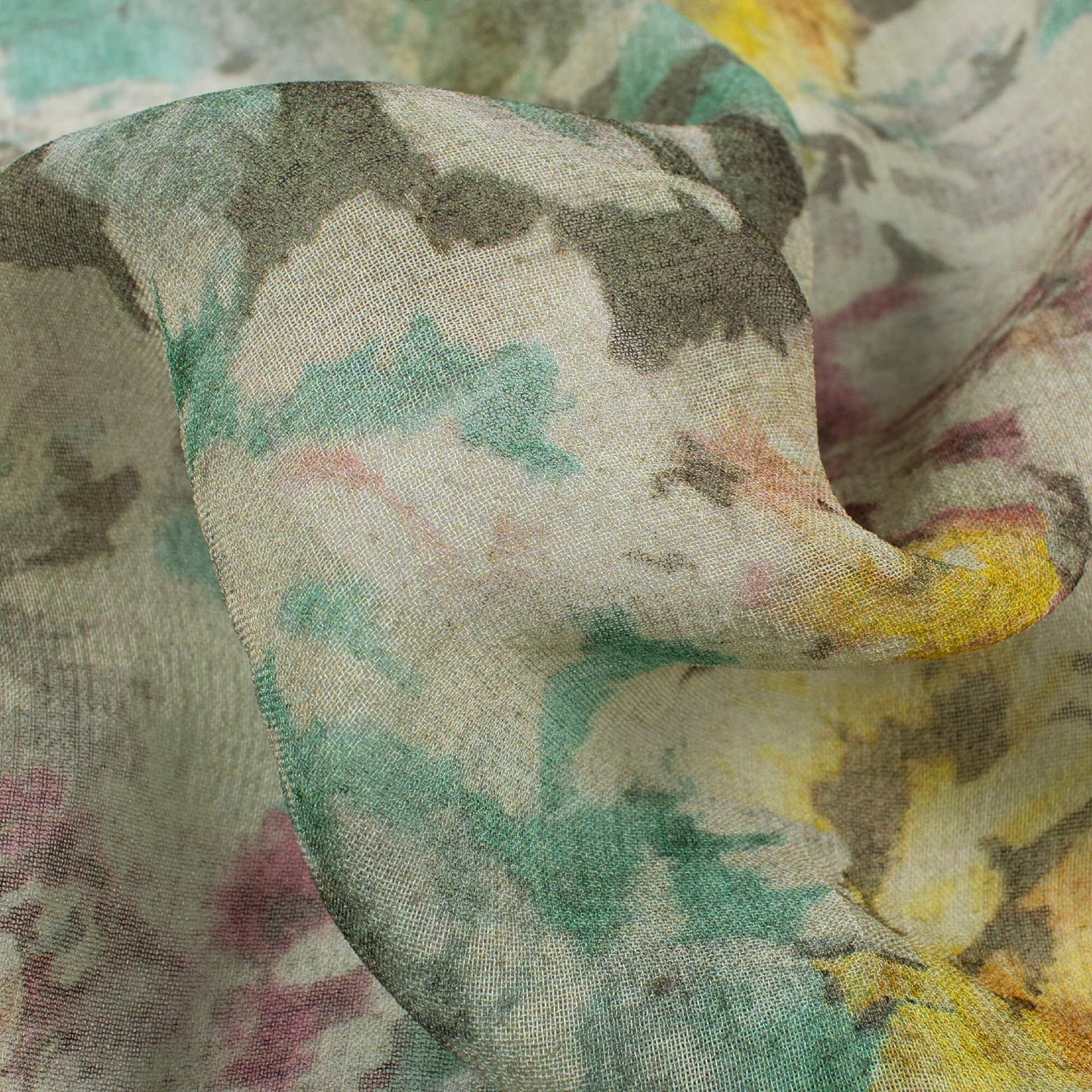 Army Green And Off White Floral Pattern Digital Print Pure Georgette Fabric