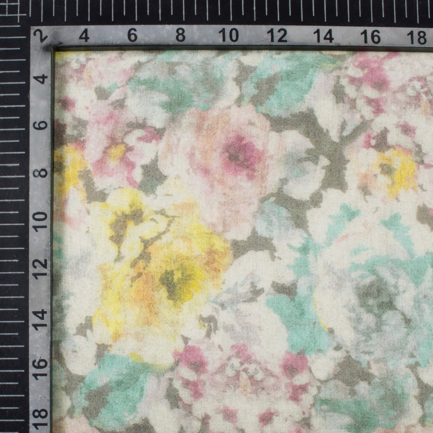 Army Green And Off White Floral Pattern Digital Print Pure Georgette Fabric