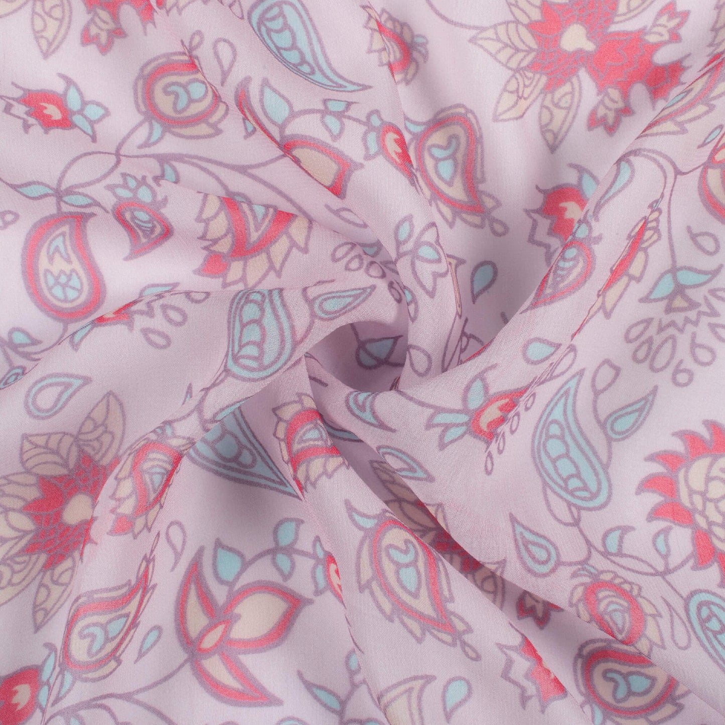 Blush Pink and Red Floral Pattern Digital Print Pure Georgette Fabric