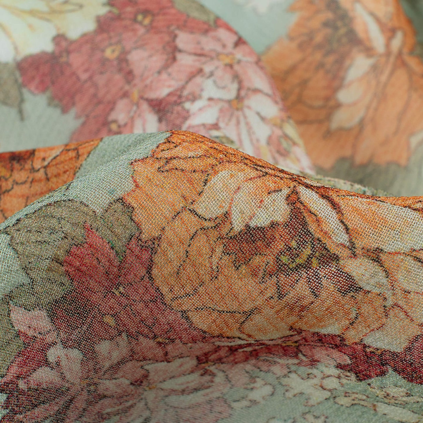 Laurel Green And Cream Floral Pattern Digital Print Pure Georgette Fabric