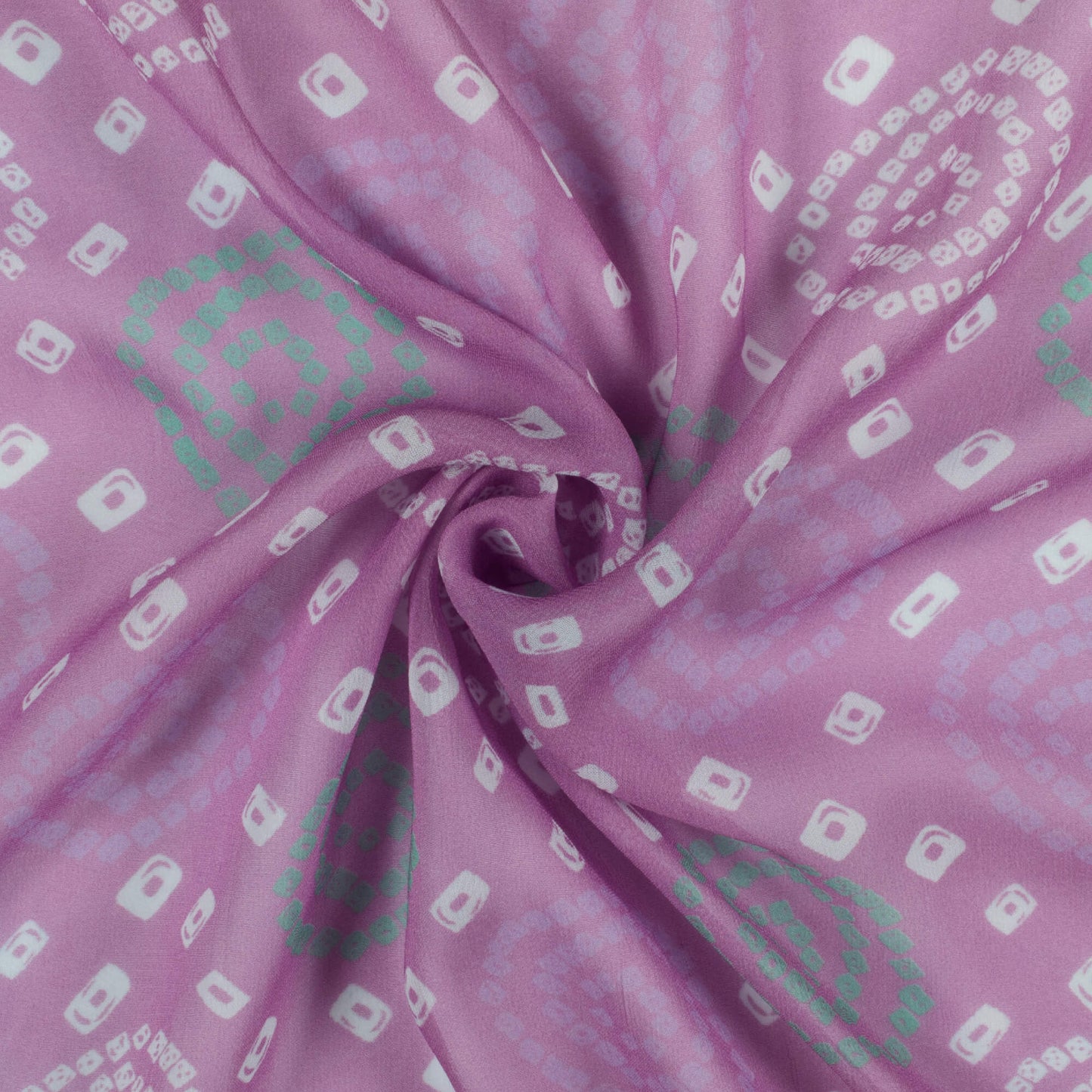 Lilac Purple And White Bandhanii Pattern Digital Print Pure Georgette Fabric