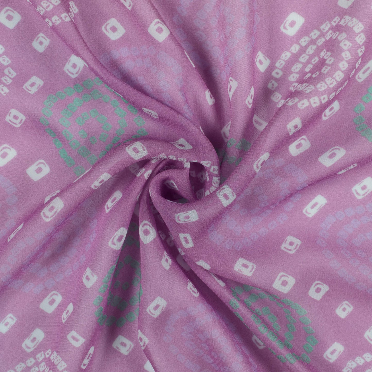 Lilac Purple And White Bandhani Pattern Digital Print Pure Georgette Fabric