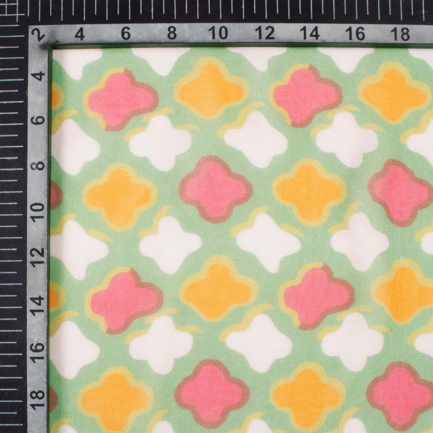 Sage Green And Deep Pink Geometric Pattern Digital Print Pure Georgette Fabric