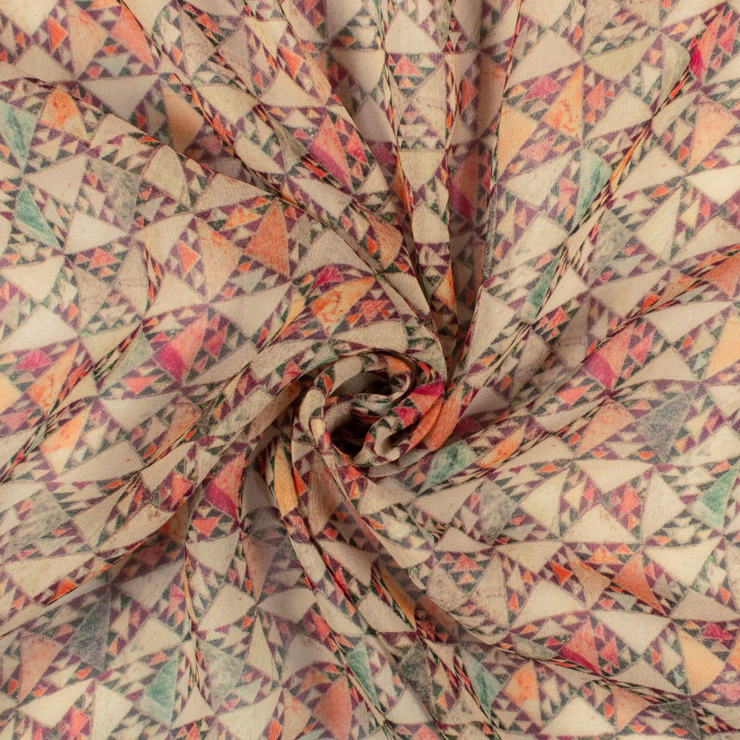Oat Beige And Red Geometric Pattern Digital Print Pure Georgette Fabric