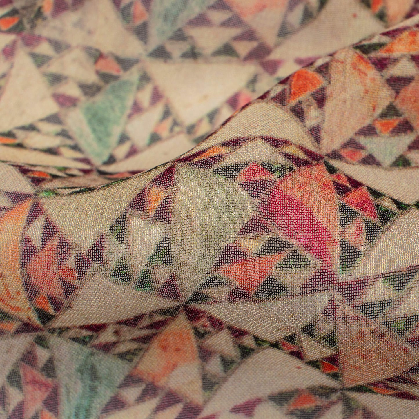 Oat Beige And Red Geometric Pattern Digital Print Pure Georgette Fabric