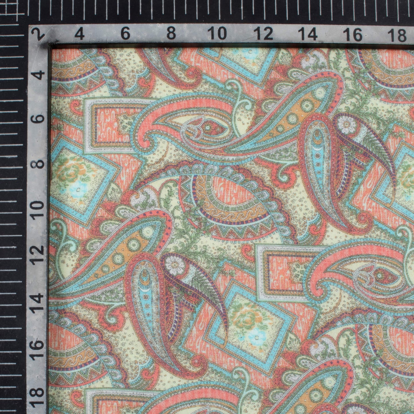 Red And Tea Green Paisley Pattern Digital Print Pure Georgette Fabric