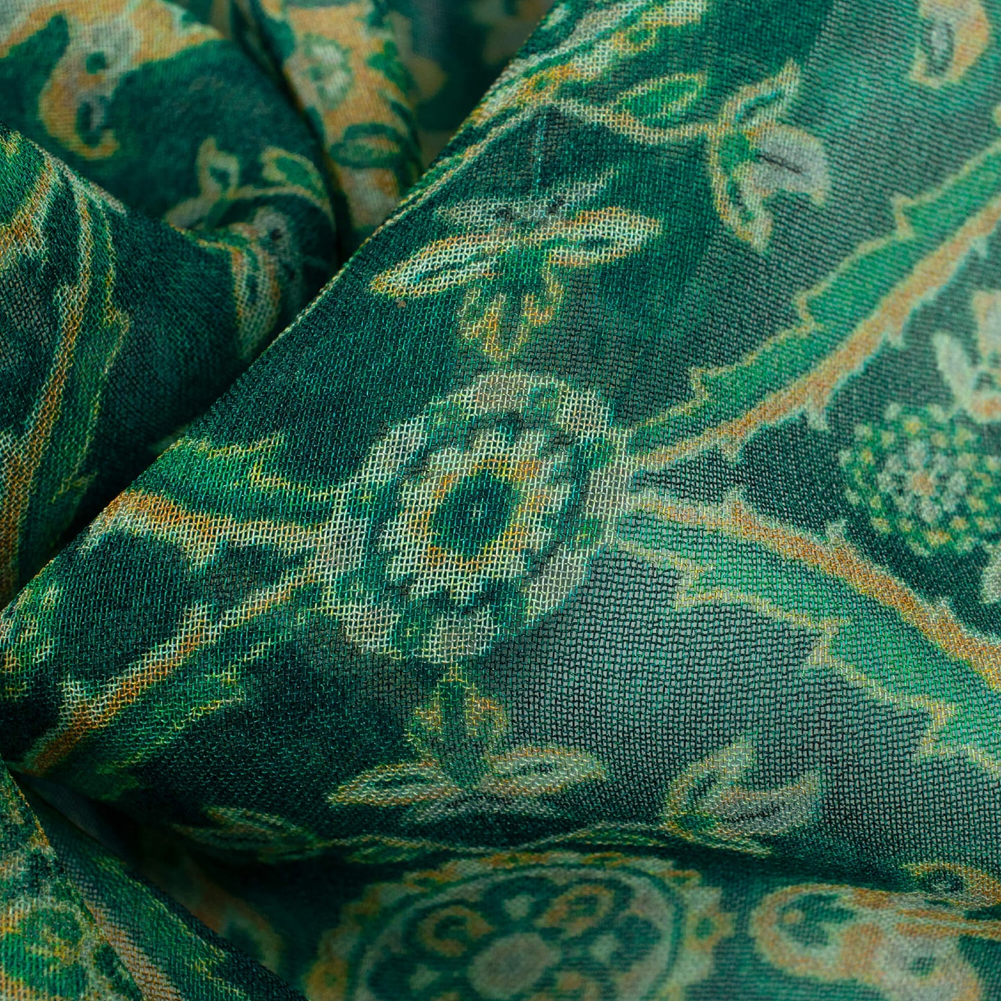 Pine Green And Yellow Trellis Pattern Digital Print Pure Georgette Fabric