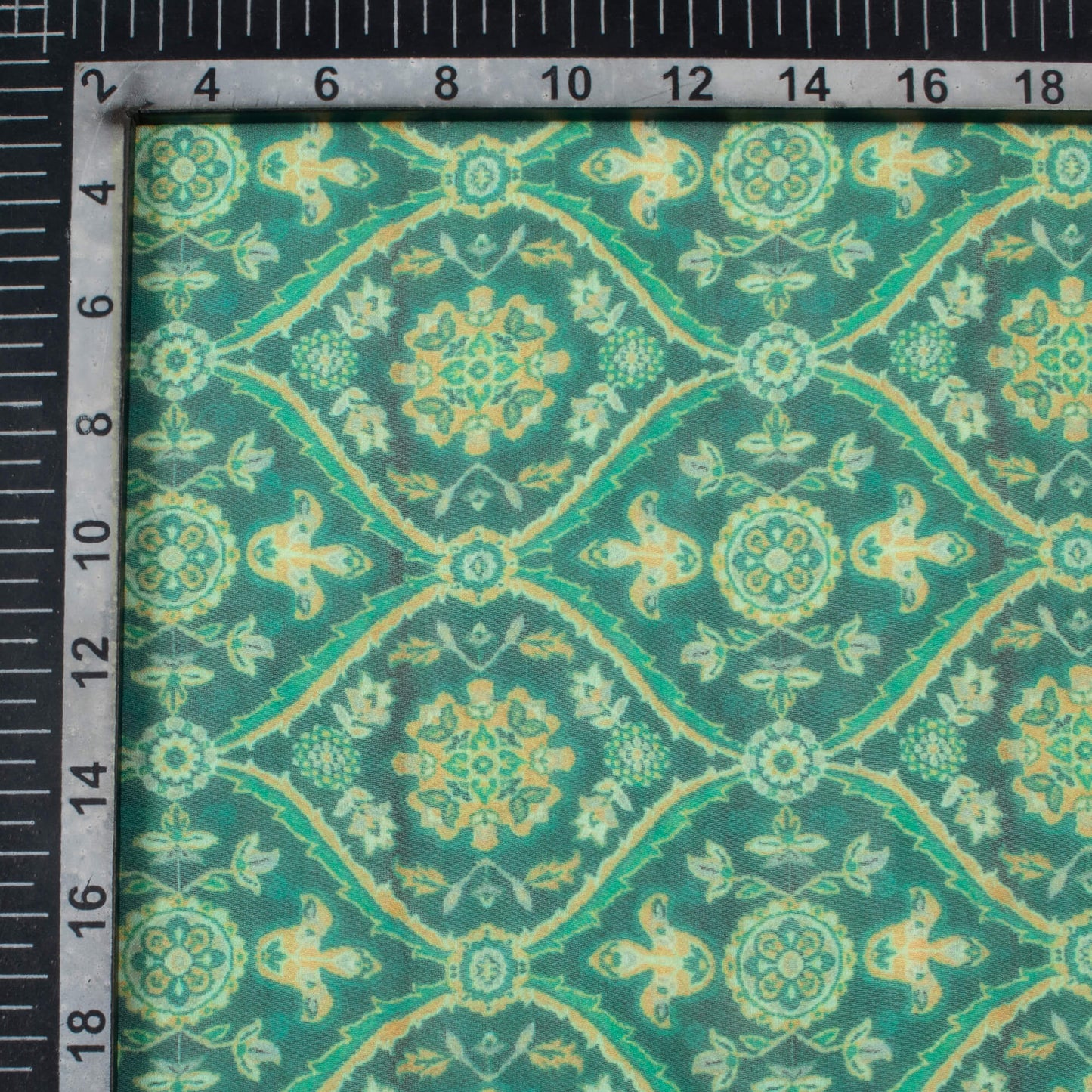 Pine Green And Yellow Trellis Pattern Digital Print Pure Georgette Fabric