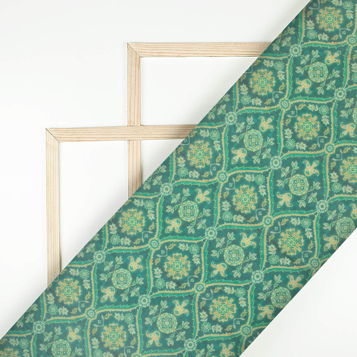 Pine Green And Yellow Trellis Pattern Digital Print Pure Georgette Fabric