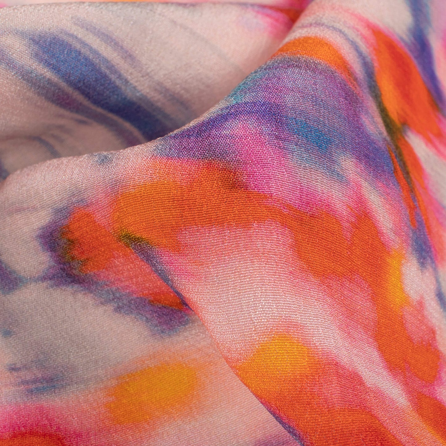 Red And Berry Blue Tye And Dye Pattern Digital Print Viscose Natural Crepe Fabric