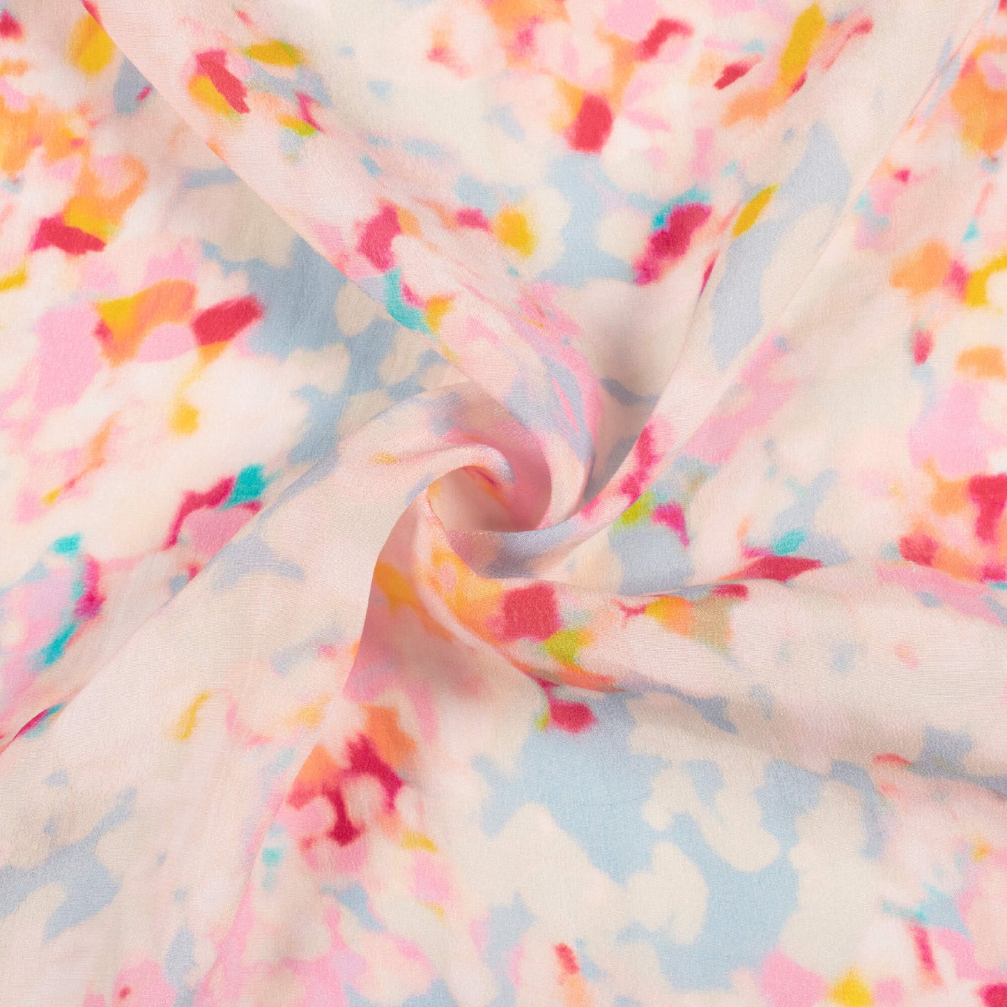 Cream And Deep Pink Tye And Dye Pattern Digital Print Viscose Natural Crepe Fabric