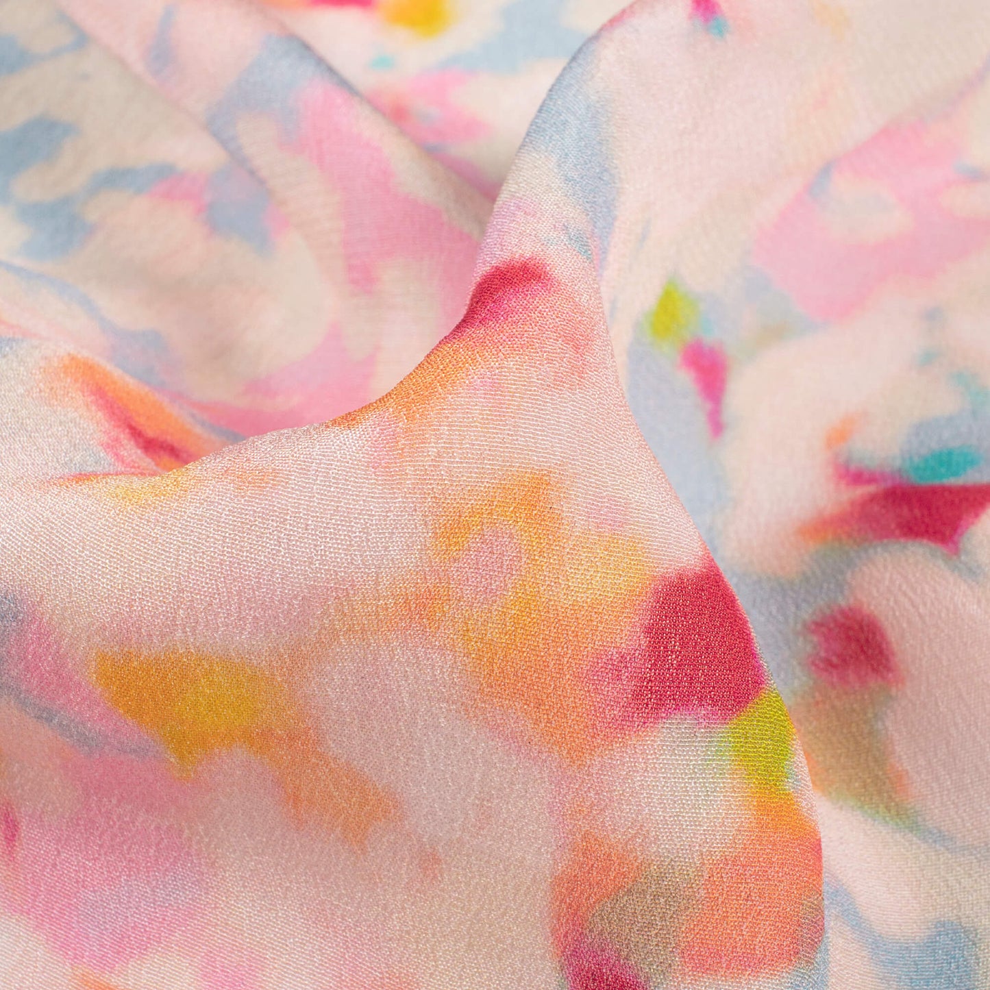 Cream And Deep Pink Tye And Dye Pattern Digital Print Viscose Natural Crepe Fabric
