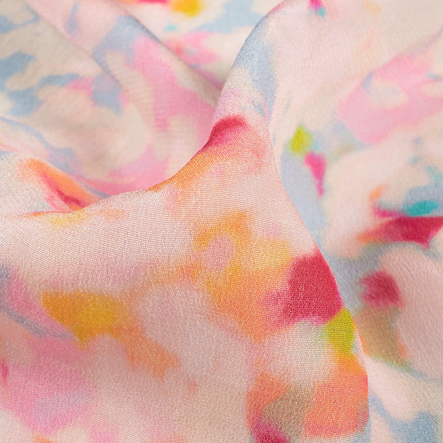 Cream And Deep Pink Tie & Dye Pattern Digital Print Viscose Natural Crepe Fabric