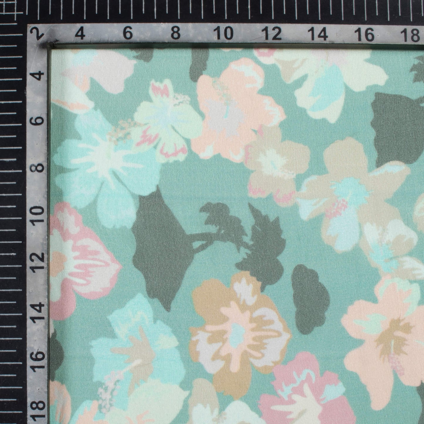 Stone Blue And Pale Pink Floral Pattern Digital Print Viscose Natural Crepe Fabric