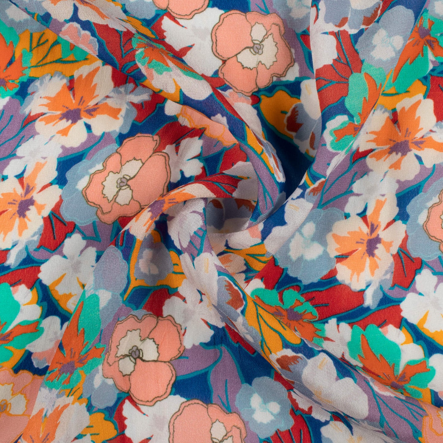Multi-Color Floral Pattern Digital Print Viscose Natural Crepe Fabric