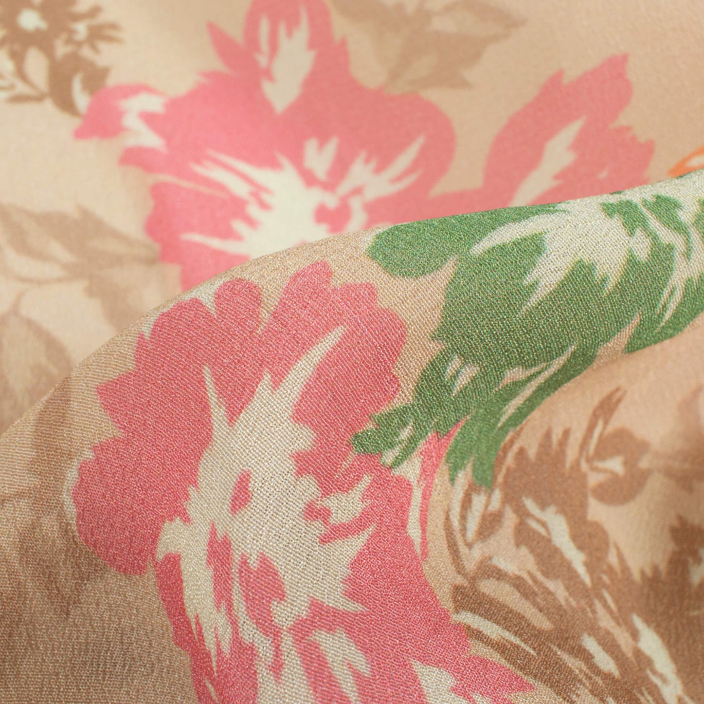 Artichock Green And Thulian Pink Floral Pattern Digital Print Viscose Natural Crepe Fabric