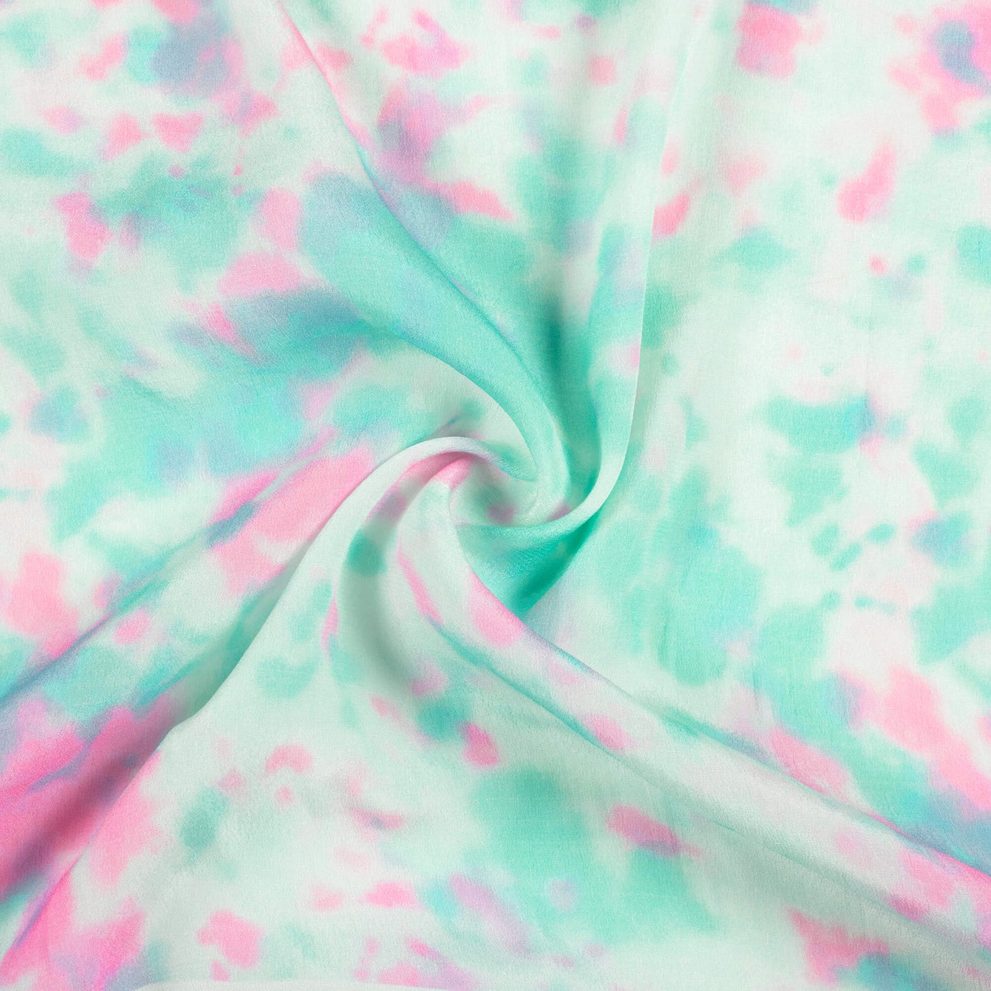 Tiffany Blue and Pink Tie & Dye Pattern Digital Print Viscose Natural Crepe Fabric