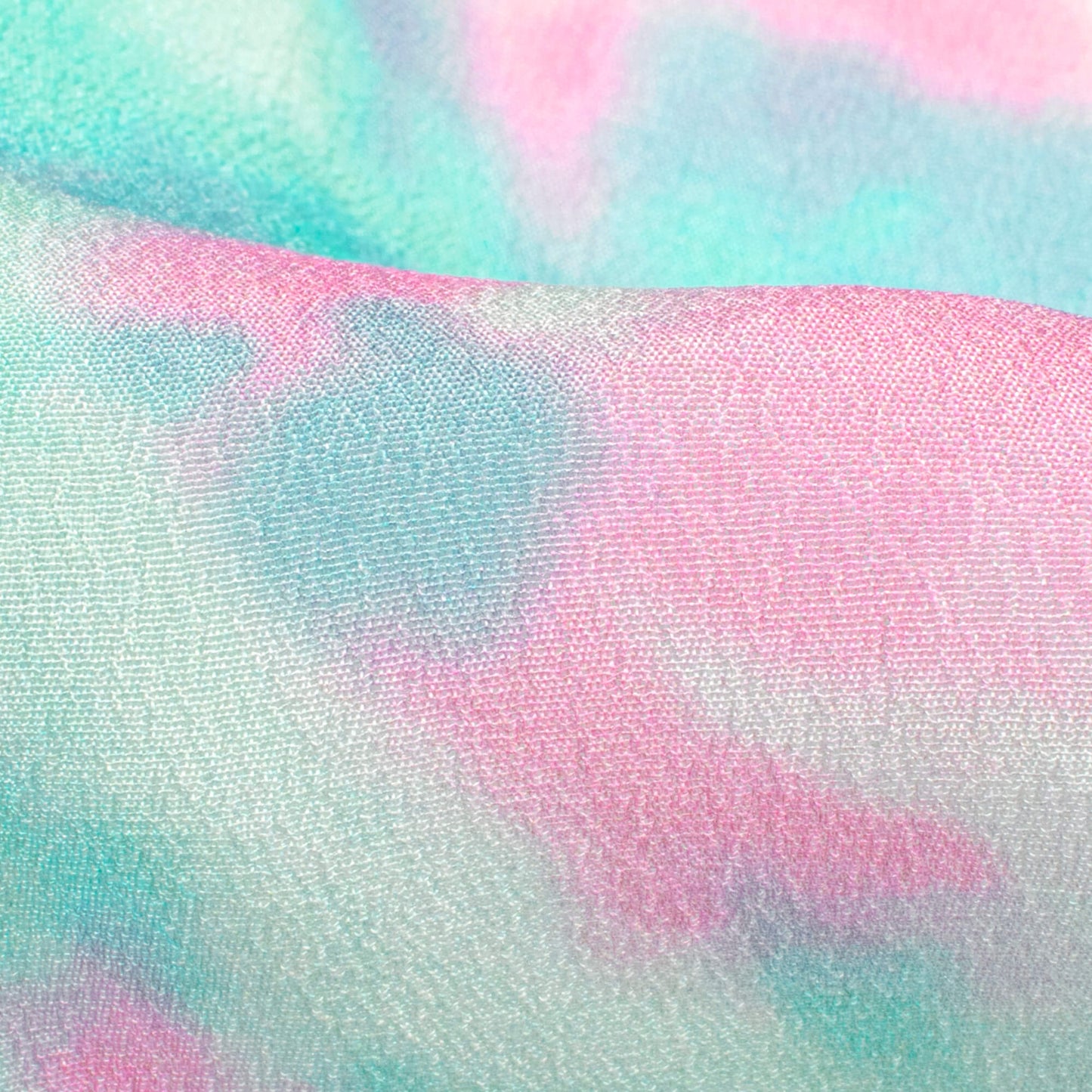 Tiffany Blue and Pink Tye And Dye Pattern Digital Print Viscose Natural Crepe Fabric