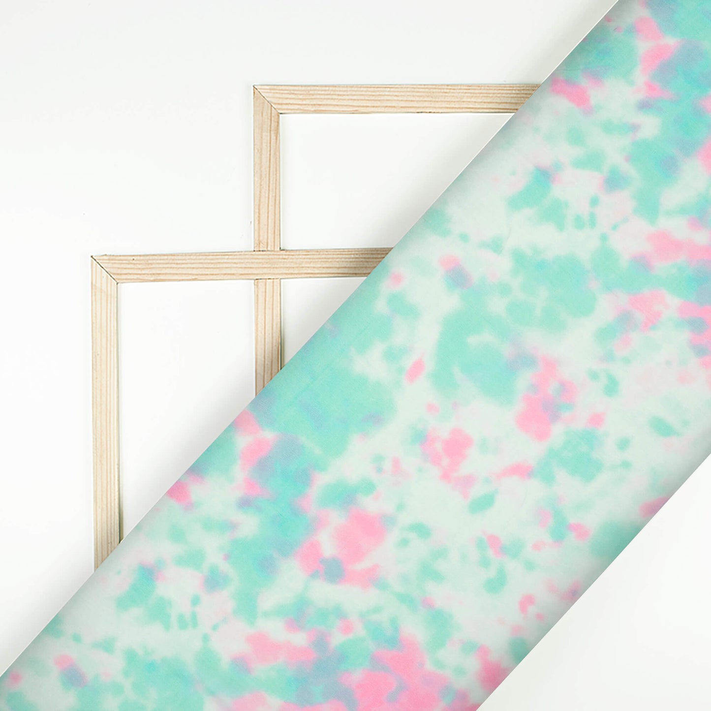 Tiffany Blue and Pink Tye And Dye Pattern Digital Print Viscose Natural Crepe Fabric