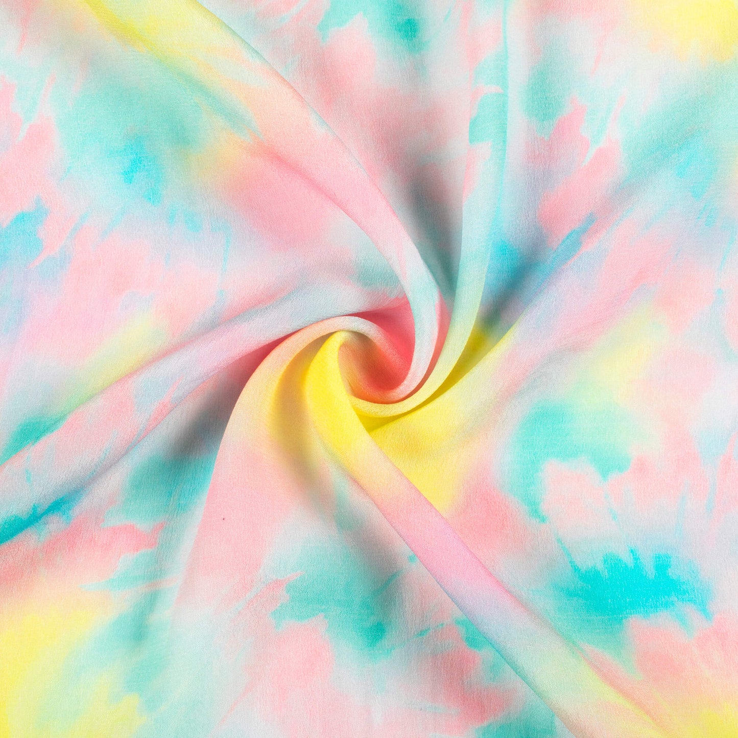 Lemon Yellow And Salmon Pink Tye And Dye Pattern Digital Print Viscose Natural Crepe Fabric