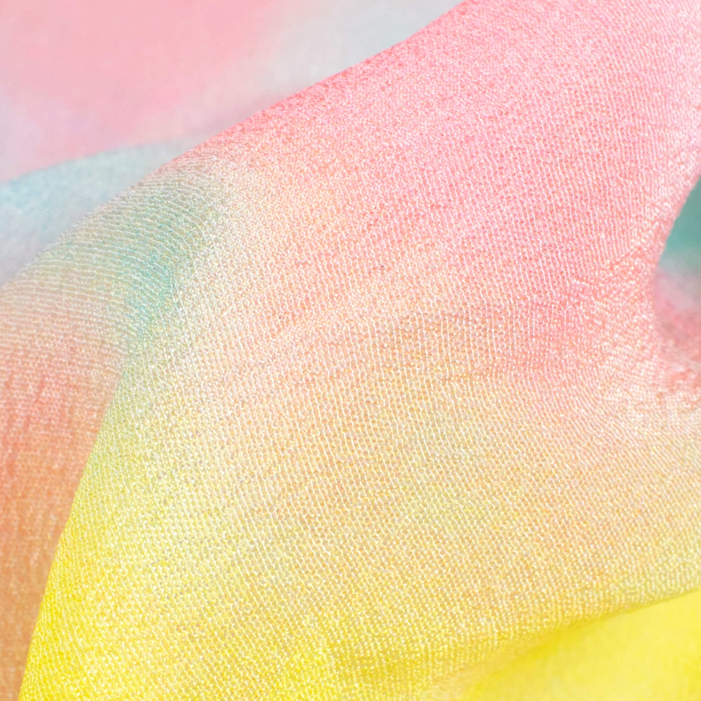 Lemon Yellow And Salmon Pink Tye And Dye Pattern Digital Print Viscose Natural Crepe Fabric