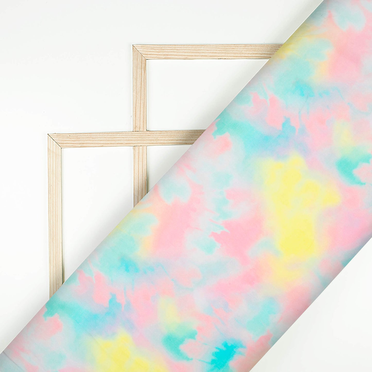 Lemon Yellow And Salmon Pink Tye And Dye Pattern Digital Print Viscose Natural Crepe Fabric