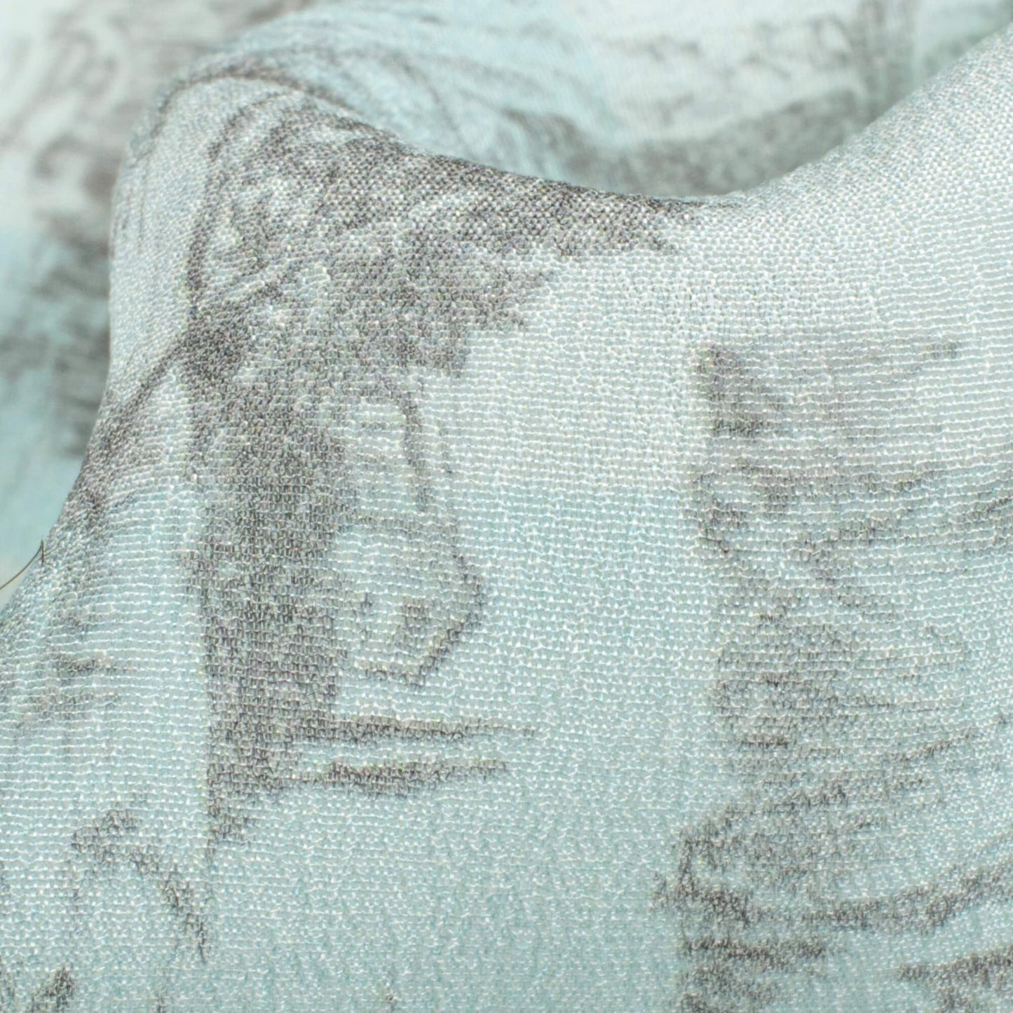 Pale Blue And Grey Quirky Pattern Digital Print Viscose Natural Crepe Fabric