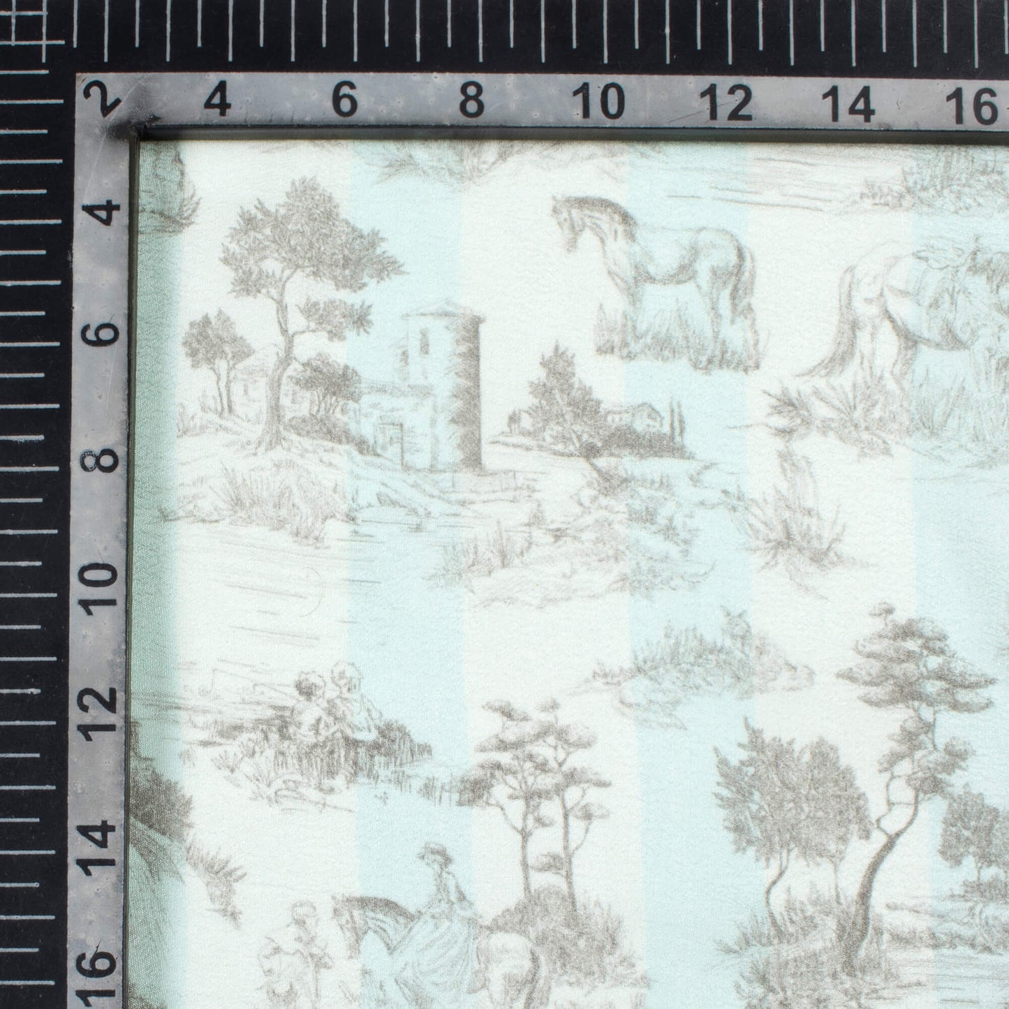 Pale Blue And Grey Quirky Pattern Digital Print Viscose Natural Crepe Fabric