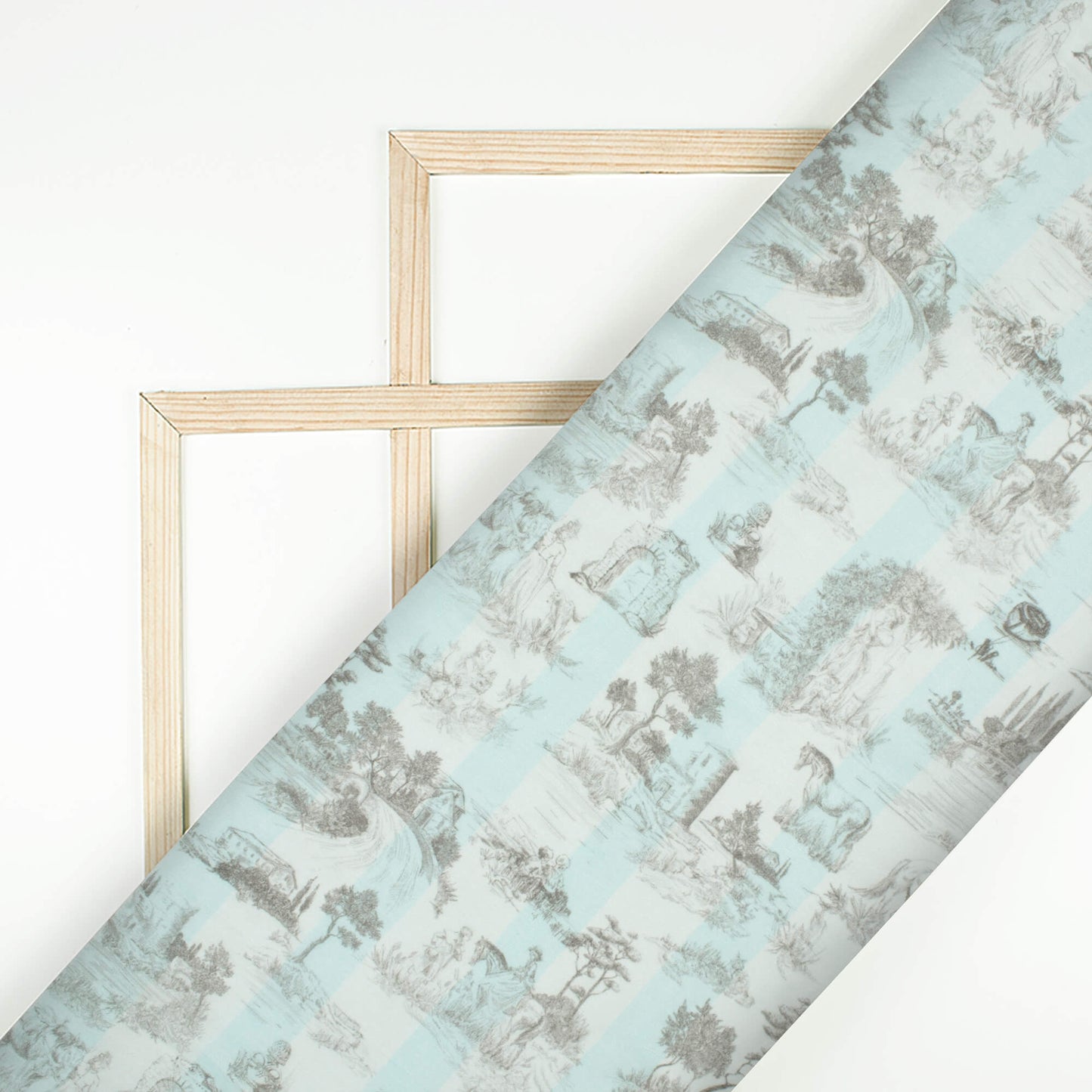 Pale Blue And Grey Quirky Pattern Digital Print Viscose Natural Crepe Fabric