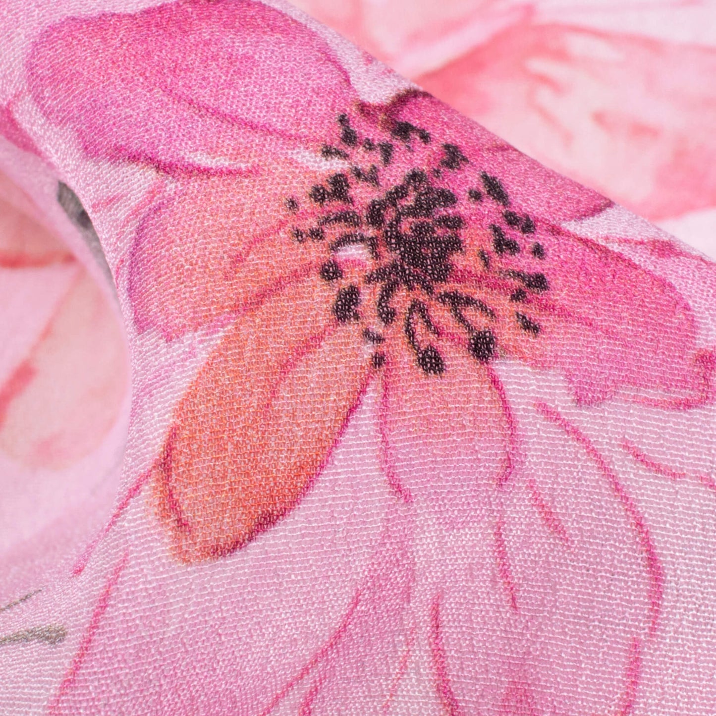 Taffy Pink And Swamp Green Floral Pattern Digital Print Viscose Natural Crepe Fabric