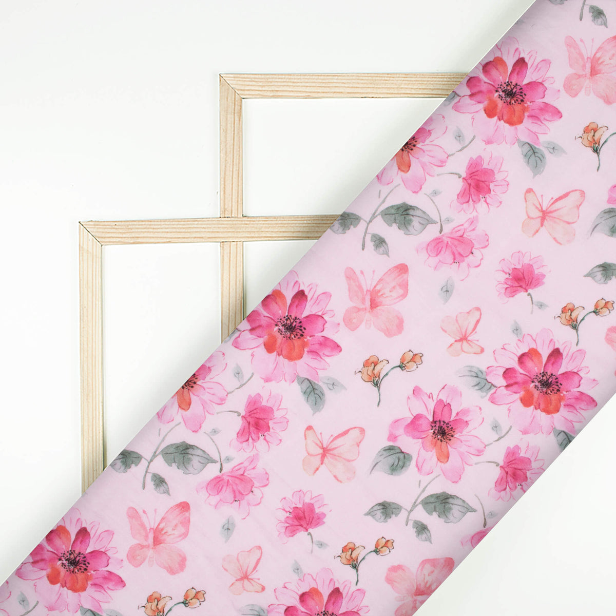 Taffy Pink And Swamp Green Floral Pattern Digital Print Viscose Natural Crepe Fabric