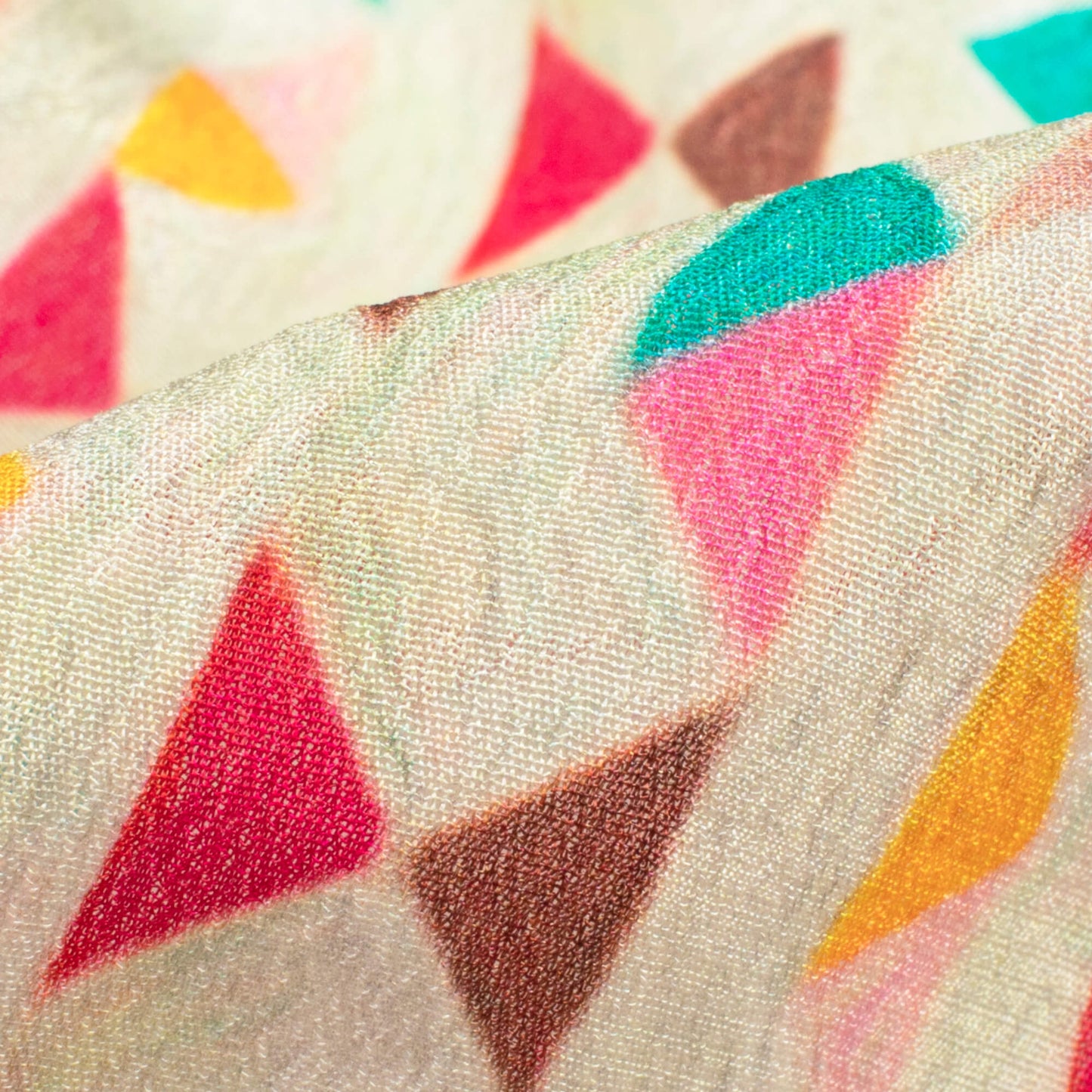 Laurel Green And Deep Pink Geometric Pattern Digital Print Viscose Natural Crepe Fabric