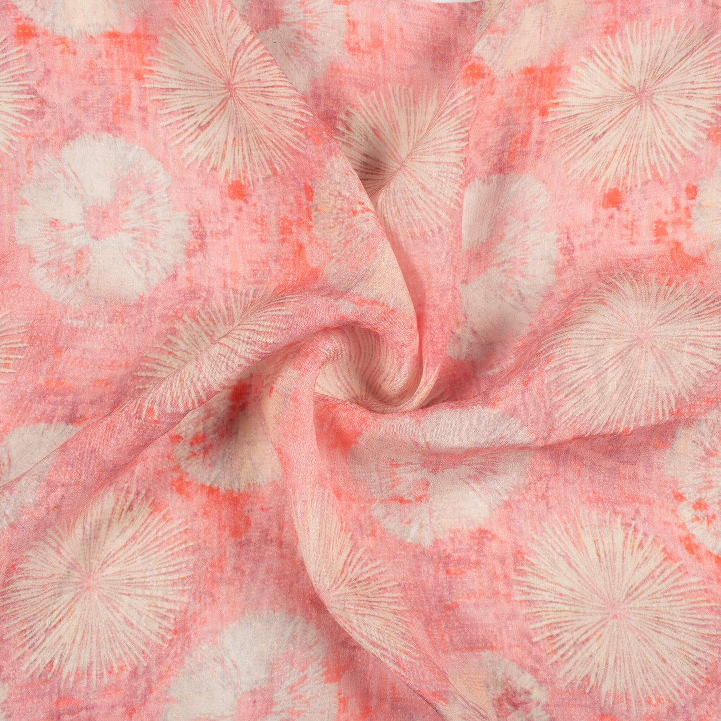 Flamingo Pink And Sand Beige Shiiborii Pattern Digital Print Viscose Natural Crepe Fabric