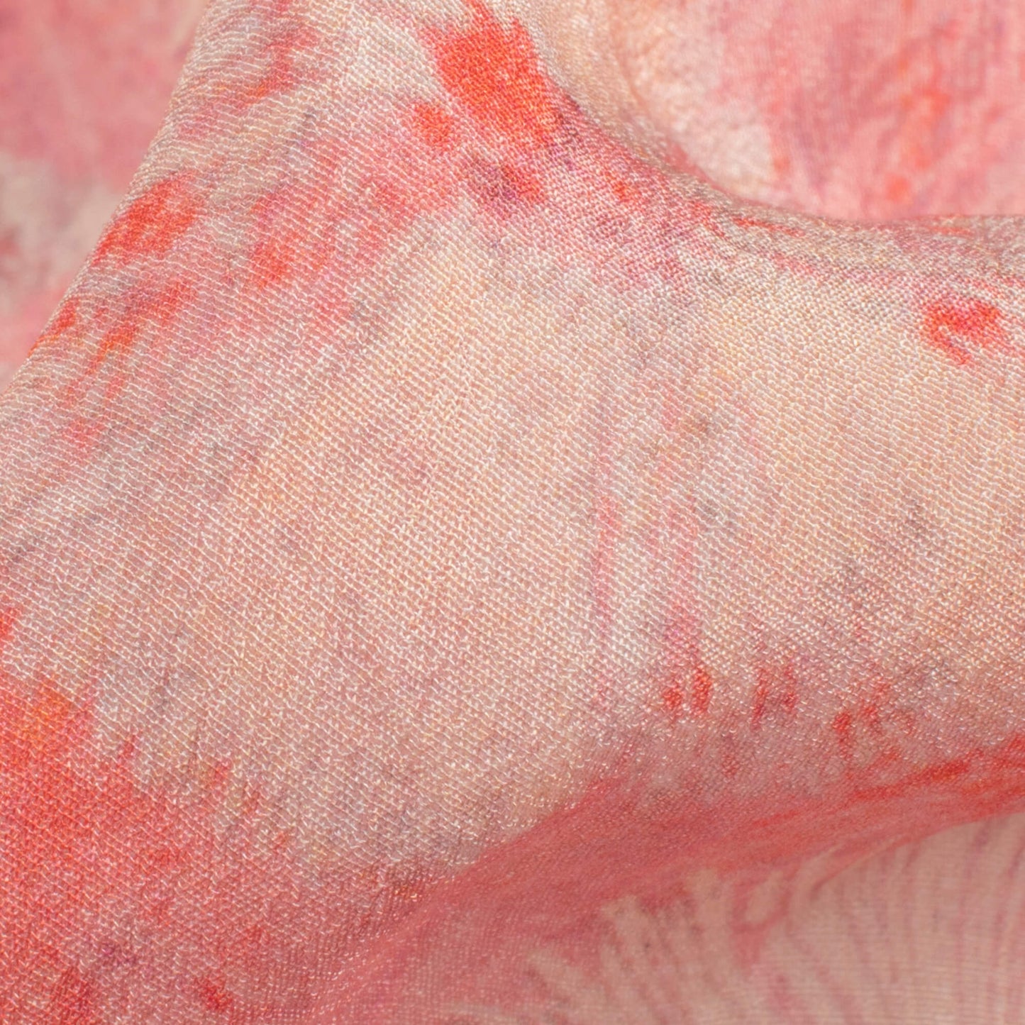 Flamingo Pink And Sand Beige Shiiborii Pattern Digital Print Viscose Natural Crepe Fabric