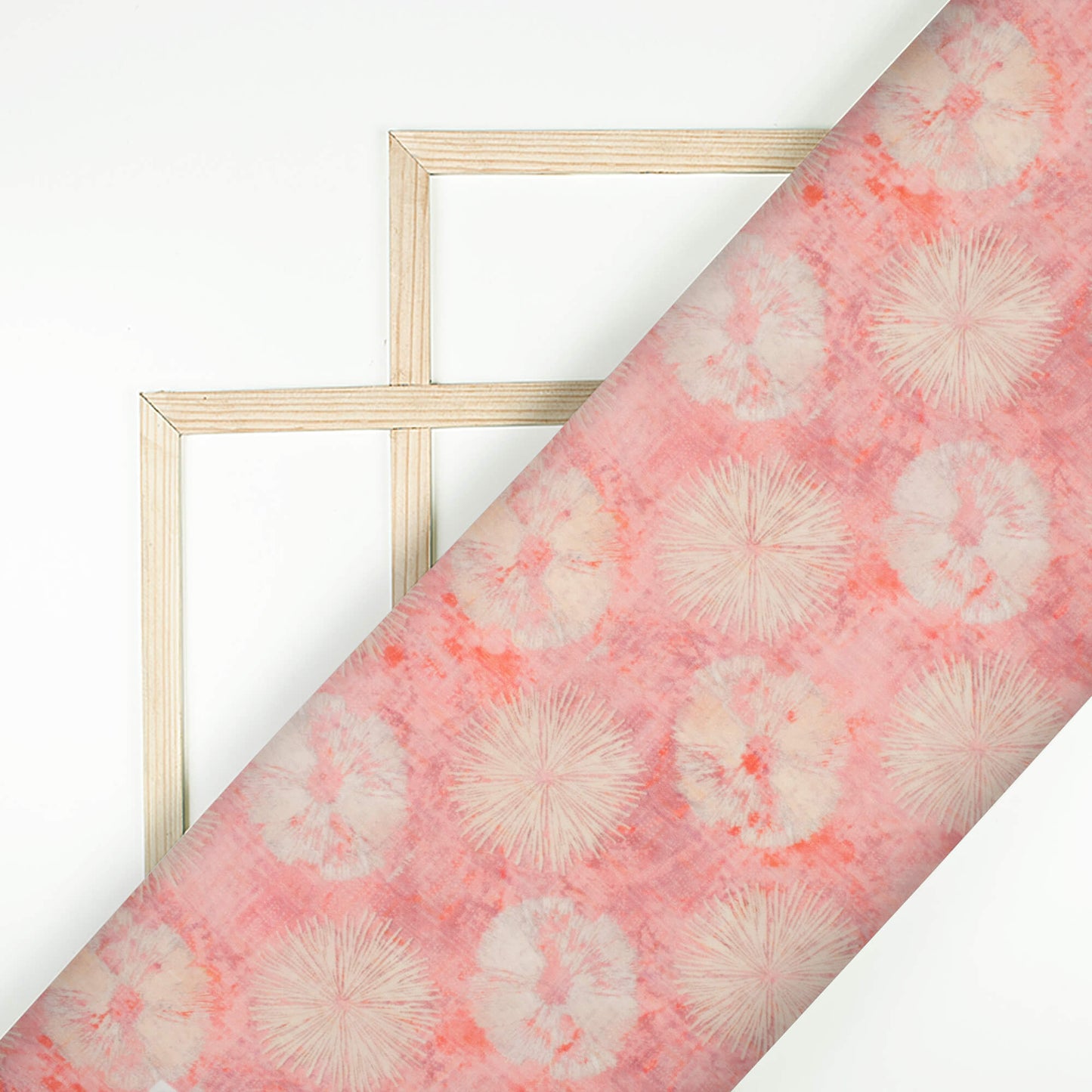 Flamingo Pink And Sand Beige Shiiborii Pattern Digital Print Viscose Natural Crepe Fabric