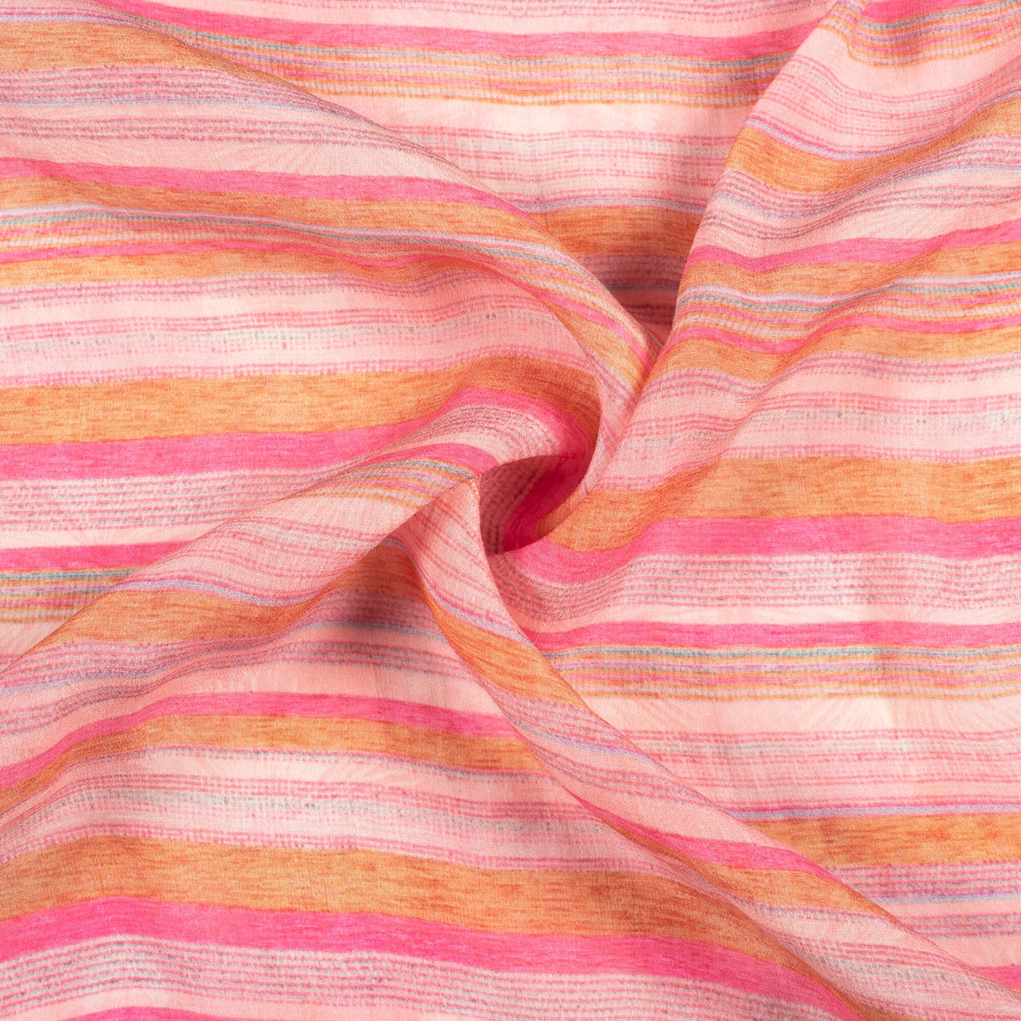 Flamingo Pink And Sand Beige Stripes Pattern Digital Print Viscose Natural Crepe Fabric
