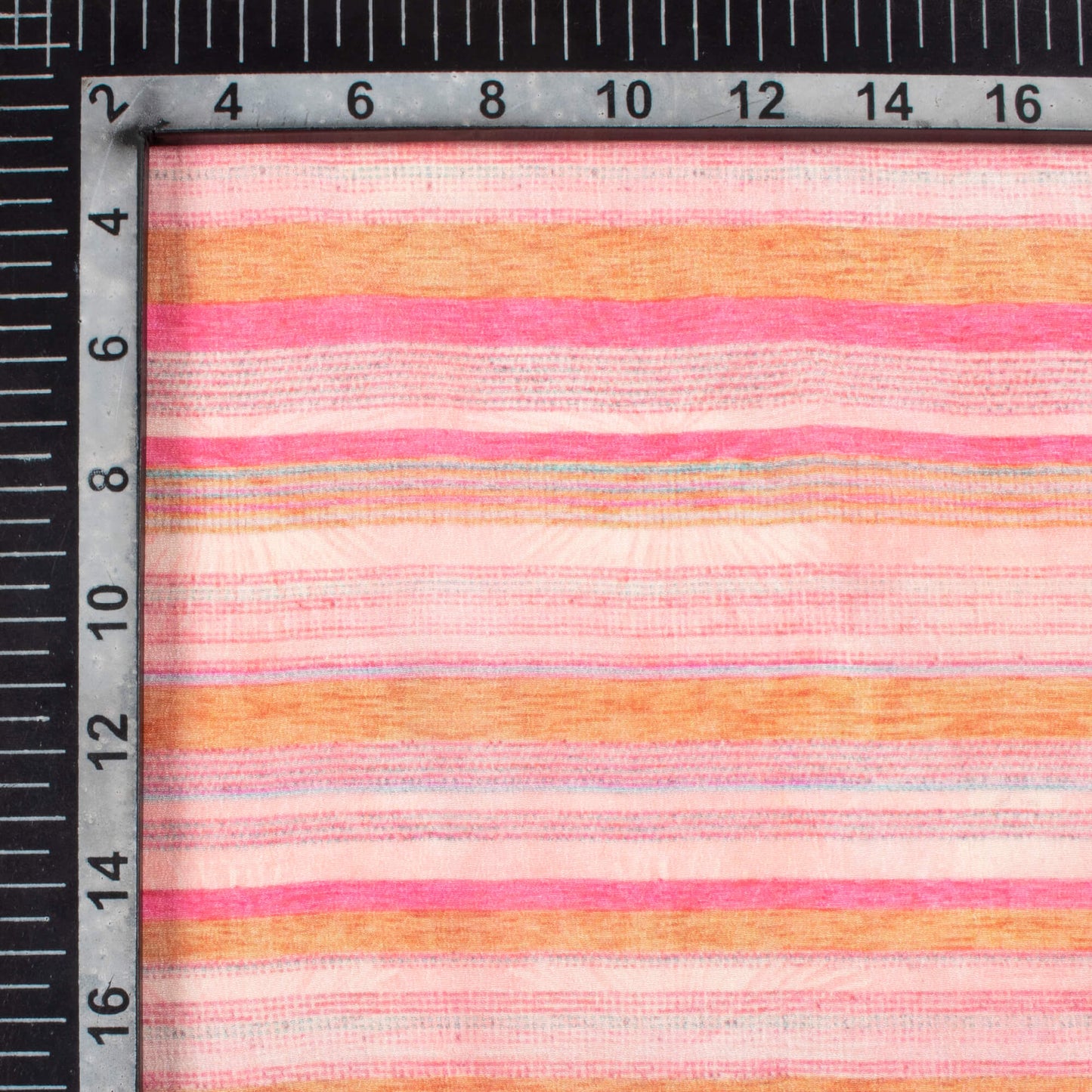 Flamingo Pink And Sand Beige Stripes Pattern Digital Print Viscose Natural Crepe Fabric