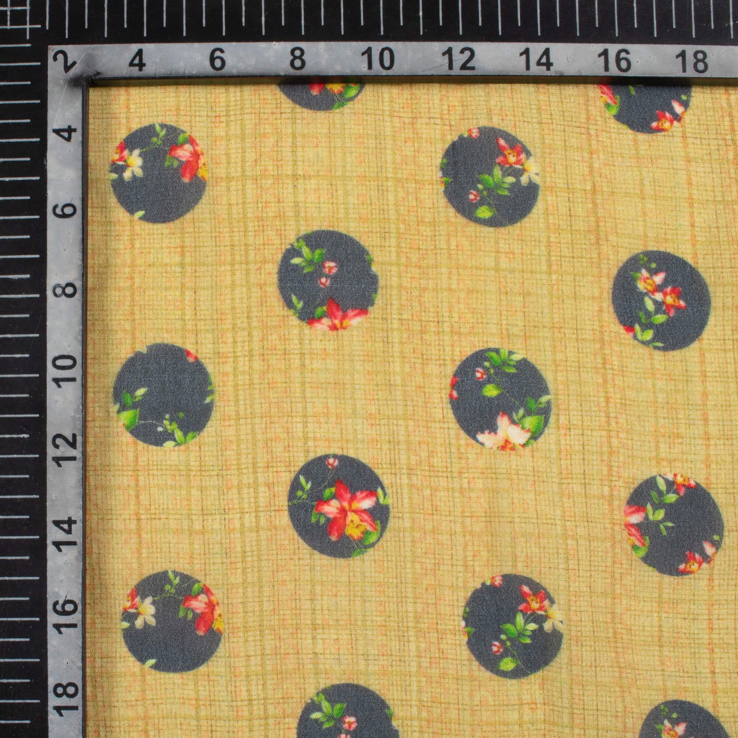 Flaxen Yellow And Grey Polka Dots Pattern Digital Print Viscose Natural Crepe Fabric