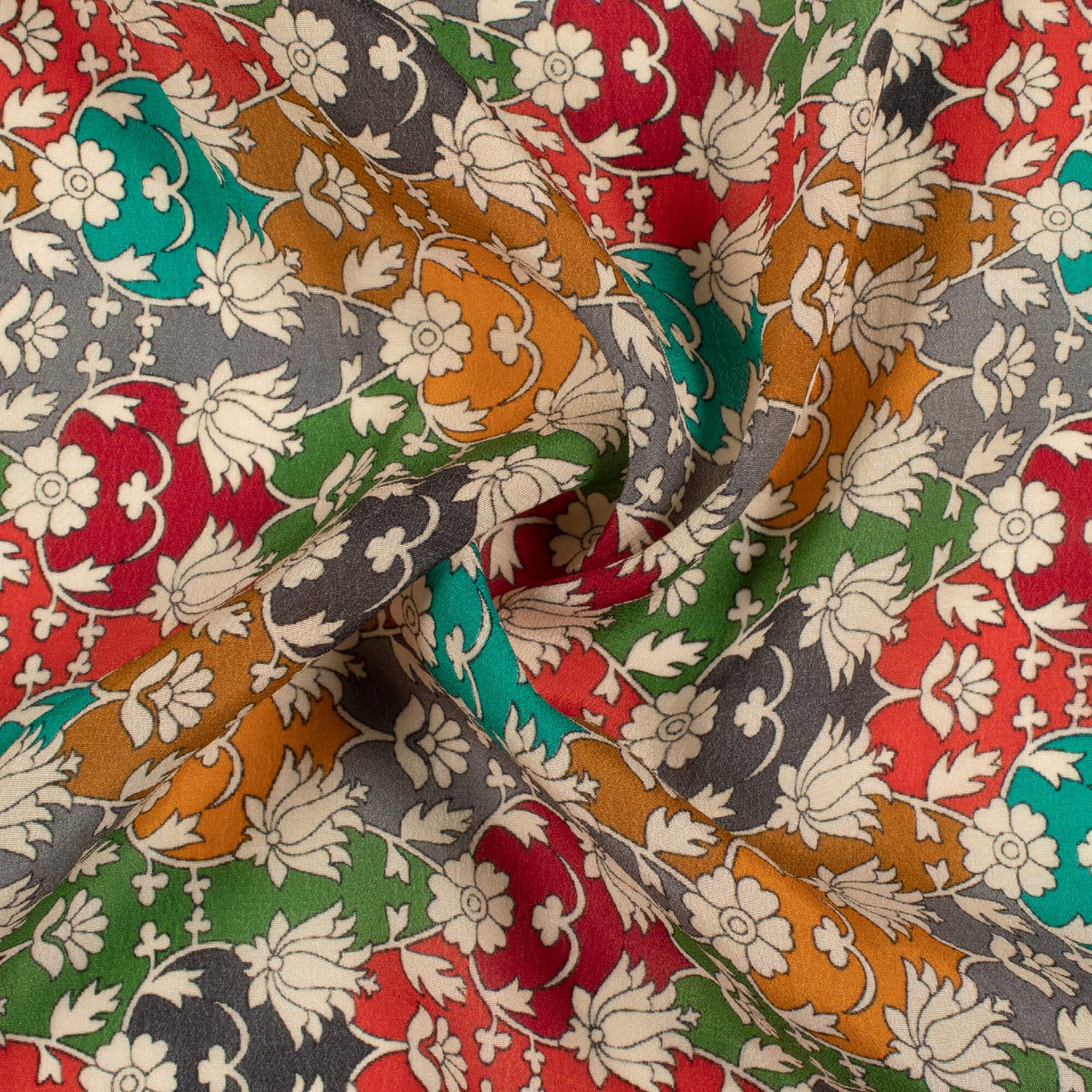 Multi-Color Floral Pattern Digital Print Viscose Natural Crepe Fabric