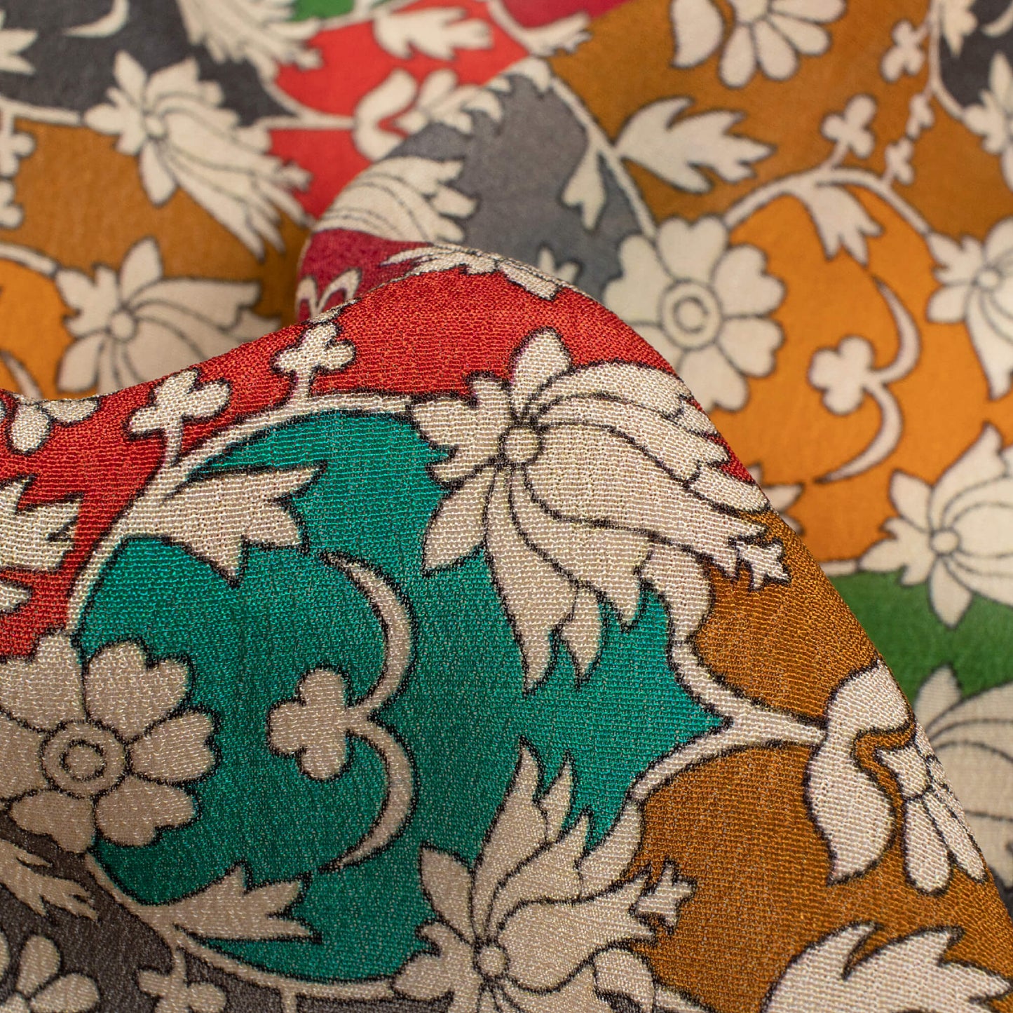 Multi-Color Floral Pattern Digital Print Viscose Natural Crepe Fabric