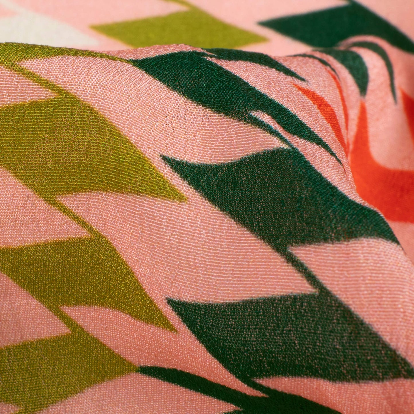 Flamingo Pink and Red Chevron Pattern Digital Print Viscose Natural Crepe Fabric